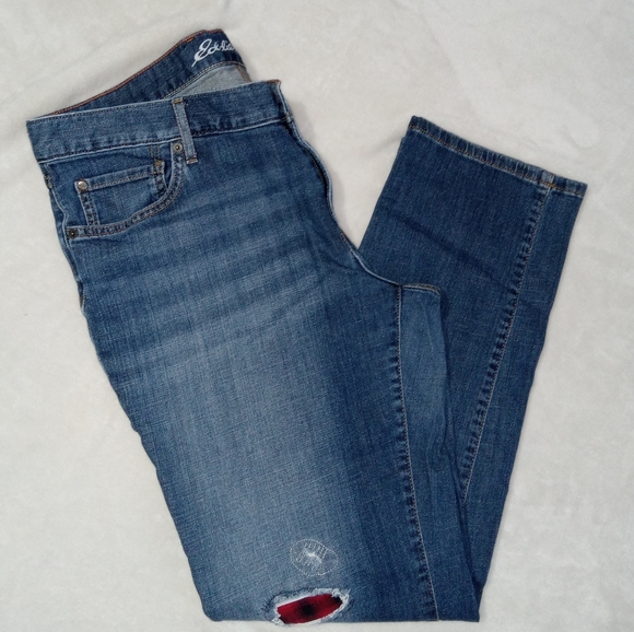 Eddie Bauer EUC Plaid Patch Relaxed Fit Boyfriend Jeans size 14 - Picture 5 of 12